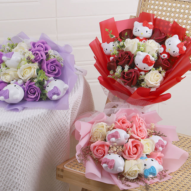 Artificial Soap Flower Hello Kitty Bouquet Gift