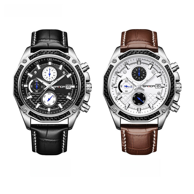 Stylish Men's Watch with Three Eyes and Six Hands