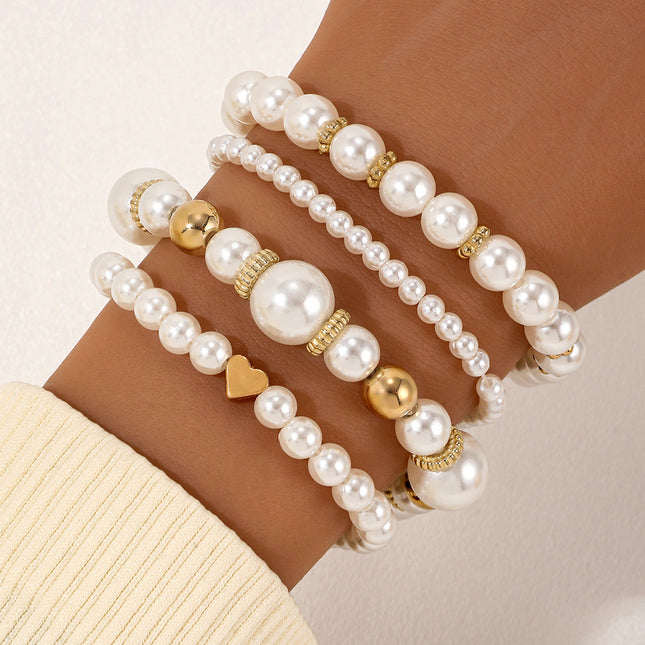 Fashion Pearl Bracelet Set with Heart Charm